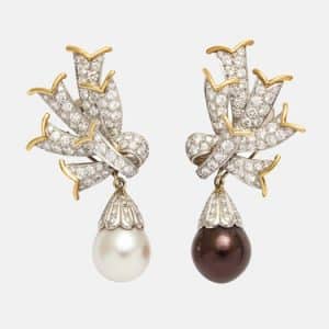 schlumberger black and white pearl drop earrings