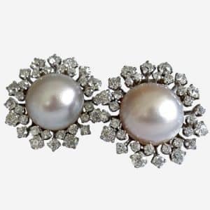 van cleef mabe pearl and diamond earrings