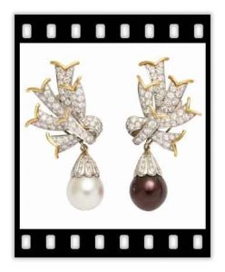 schlumberger diamond, platinum and cultured pearl retro earrings