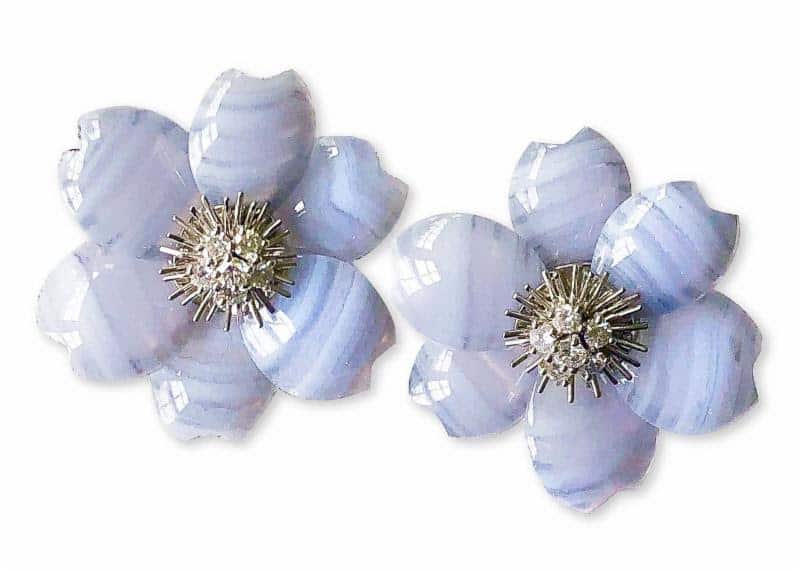 blue agate rose de noel van cleef earrings