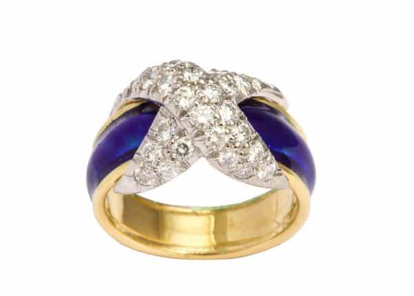 schlumberger enamel, diamond and eighteen carat twist ring