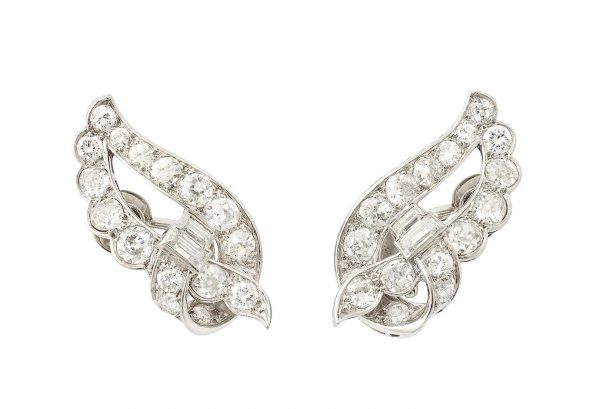 rene boivin platinum and diamond leaf earrings