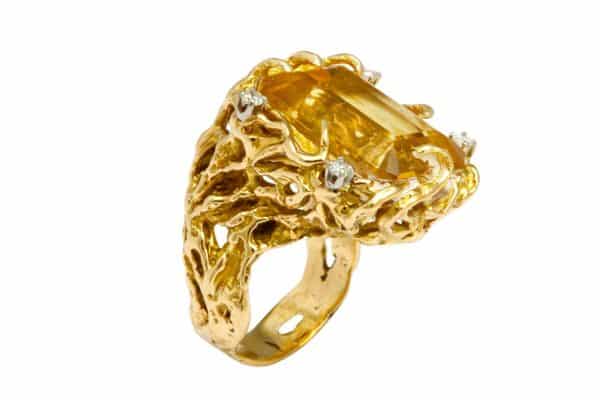 citrine, diamond and gold cocktail ring
