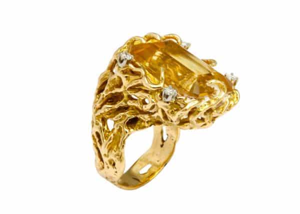 citrine, diamond and gold cocktail ring