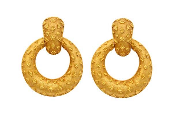 ilias lalaounis textured 18k gold doorknocker earrings