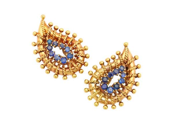 vintage tiffany sapphire and 18k gold paisley earrings