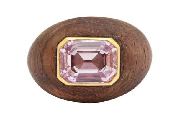 wood and pink sapphire ring