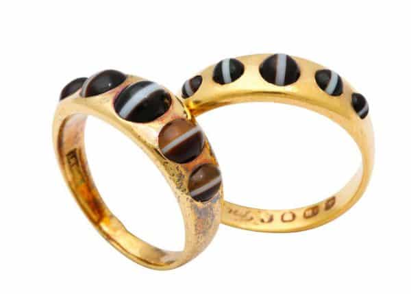 antique agate and 18k gold mourning rings