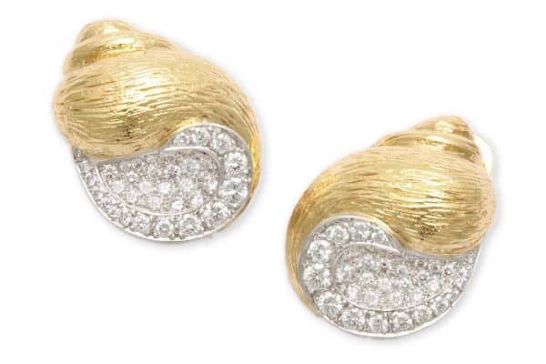 verdura gold and diamond shell earrings