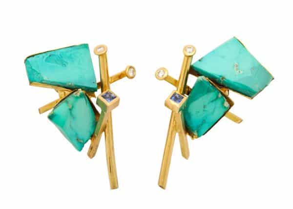 jean vendome 18k, diamond and turquoise earrings