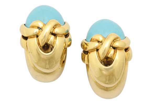1970s french turquoise and 18k ear clips