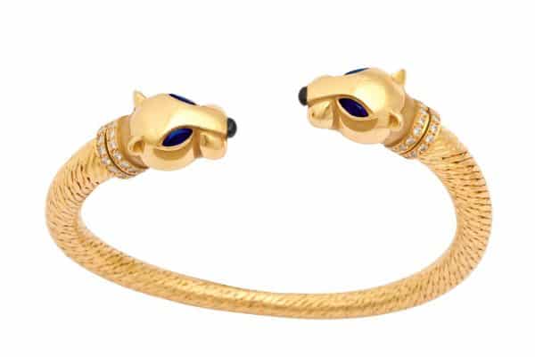 cartier panthere 18k gold, sapphire and diamond bracelet