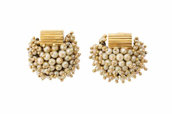 rene boivin pearl and 18k ear clips