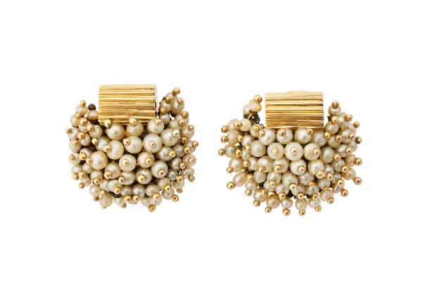 rene boivin pearl and 18k ear clips