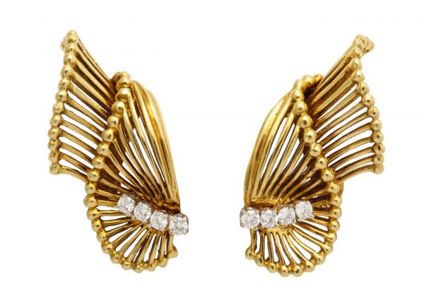 retro tiffany gold and diamond earrings