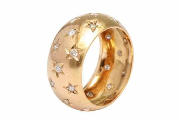 antique gold and diamond ring with diamond stars