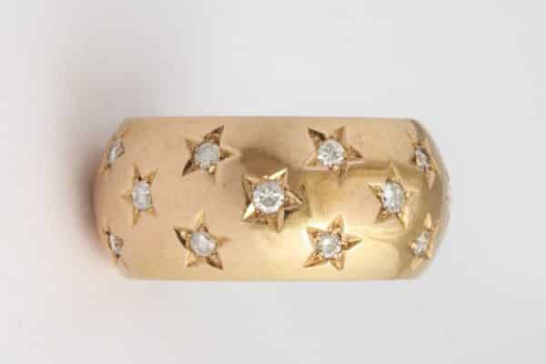 antique gold and diamond ring with diamond stars