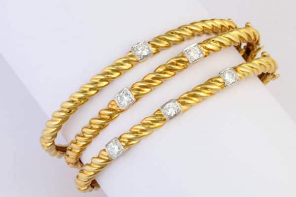 vintage cartier 18k gold and diamond bangle bracelets