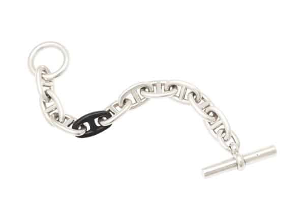 hermes chaine d’ ancre sterling bracelet with one leather link