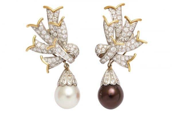 schlumberger diamond platinum pearl-earrings