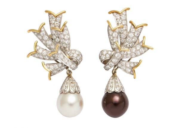 schlumberger diamond platinum pearl-earrings