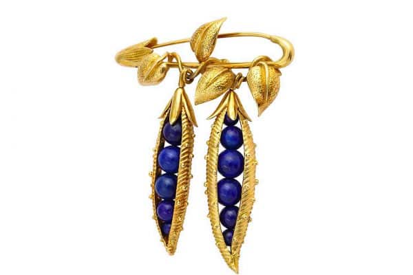 schlumberger lapis and gold “pea pod” brooch