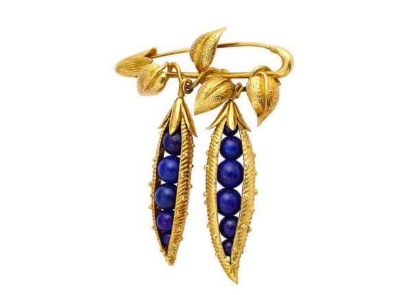 schlumberger lapis and gold “pea pod” brooch