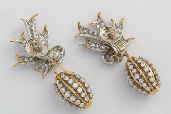 schlumberger “ribbon” diamond and gold earrings