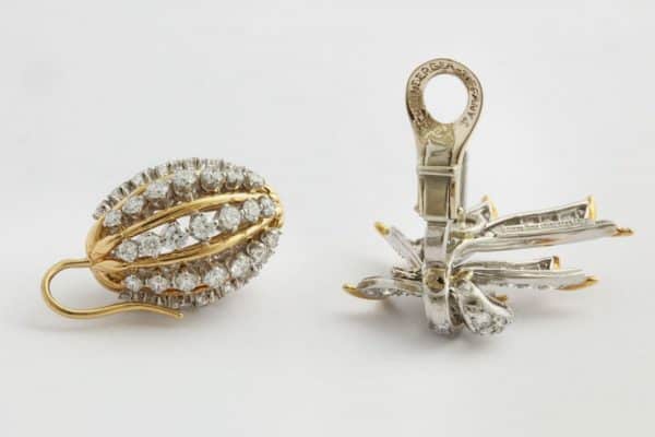 schlumberger “ribbon” diamond and gold earrings