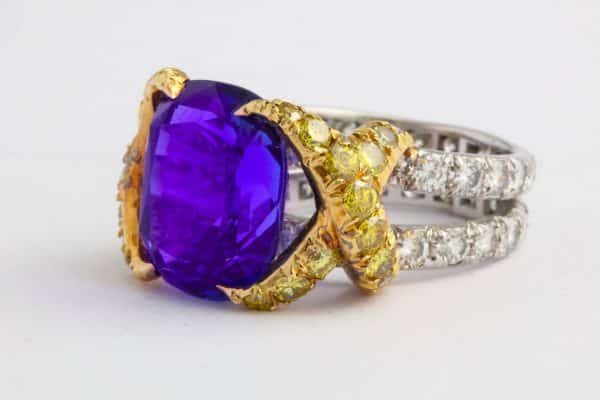 schlumberger tanzanite, diamond & gold ring