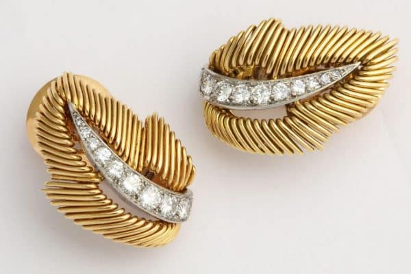 van cleef / georges l’enfant gold and diamond earrings