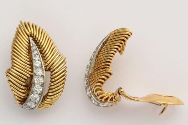 van cleef / georges l’enfant gold and diamond earrings