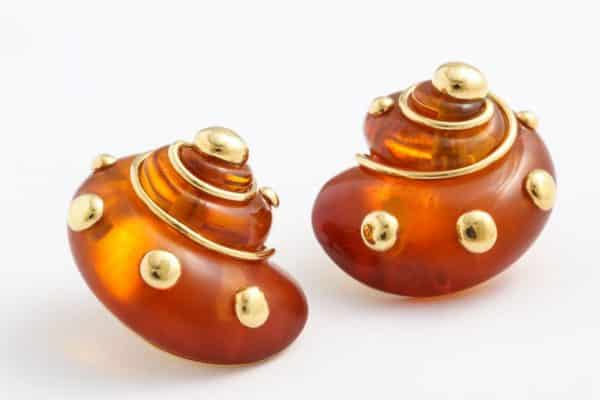 verdura gold and amber shell ear clips