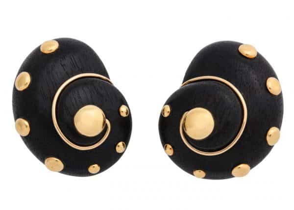 verdura wood and gold shell earrings