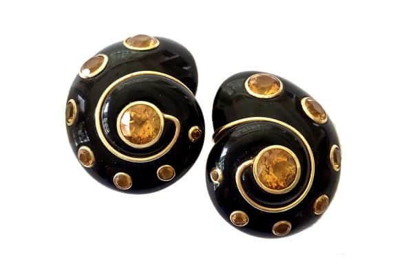verdura onyx and citrine “shell” earrings