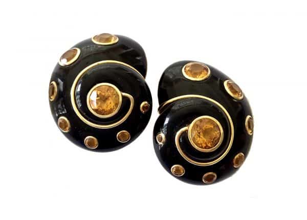 verdura onyx and citrine “shell” earrings
