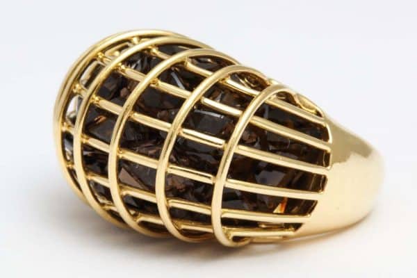 verdura smokey quartz and eighteen carat gold “caged” ring