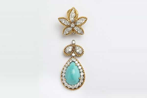 david webb vintage turquoise and diamond earrings