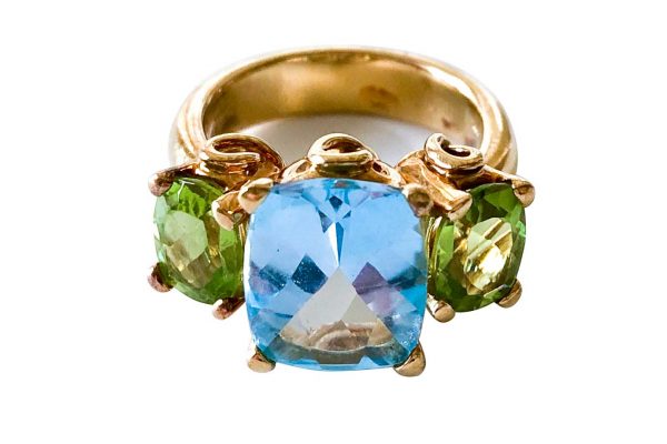 Temple St. Clair 18k , peridot and topaz three stone ring