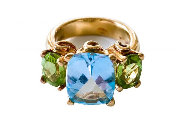 Temple St. Clair 18k , peridot and topaz three stone ring