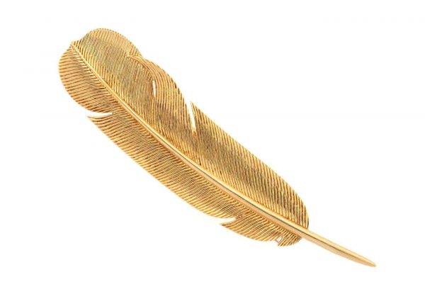 hermes 18k gold feather pin