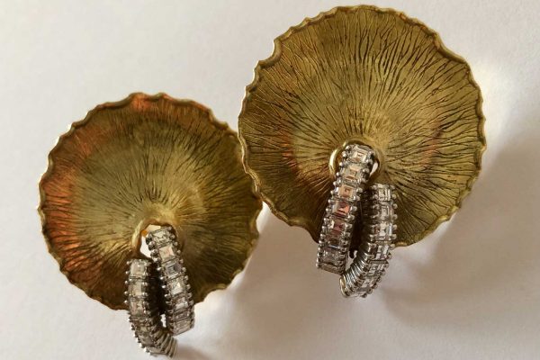 gold and diamond gingko leaf earrings