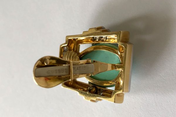 webb turquoise diamond gold ear clips