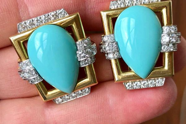 webb turquoise diamond gold ear clips