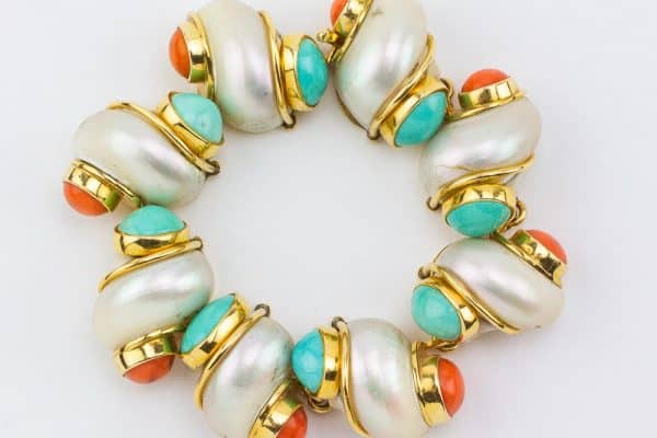 seaman schepps turquoise and coral bracelet