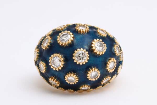 van cleef vintage bombe enamel ring with diamond florets