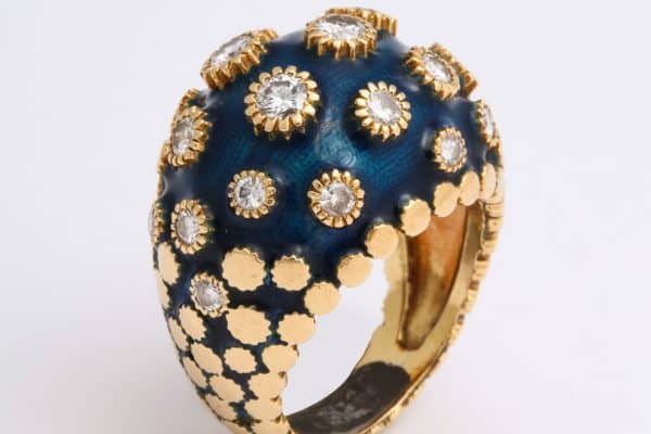 van cleef vintage bombe enamel ring with diamond florets