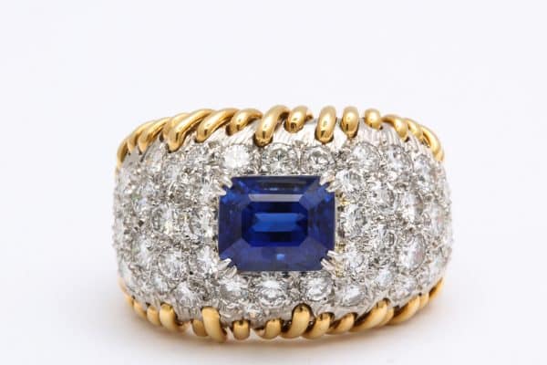 Schlumberger diamond and sapphire “stitches” ring