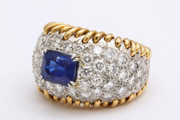Schlumberger diamond and sapphire “stitches” ring