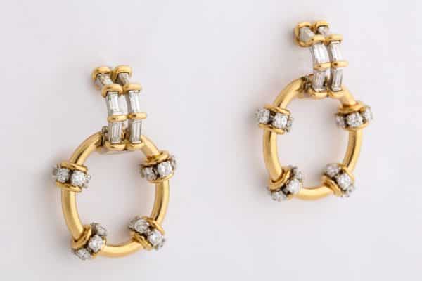 schlumberger diamond and gold doorknocker earrings